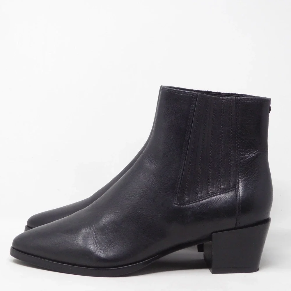Rag & Bone Womens Rover Bootie Black Leather Pointed Toe Ankle Boots 36.5 / 6.5